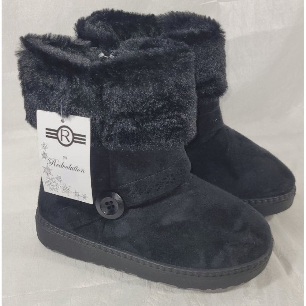 Redvolution Kids Faux Fur Faux Suede Winter Boots SW365 - Black - Size 13